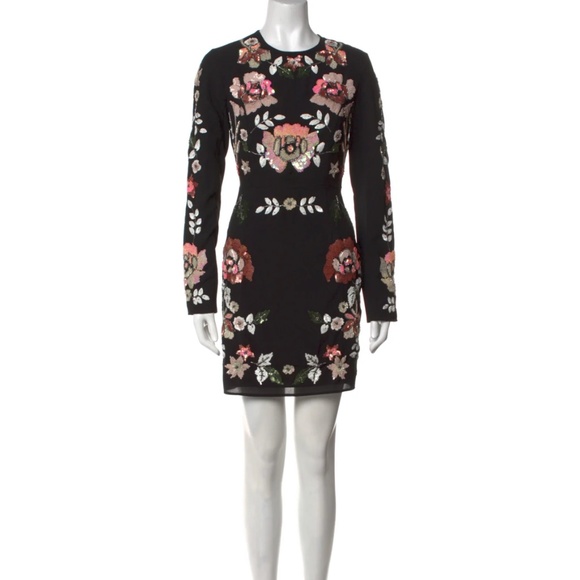 Needle & Thread Floral Embellished Beaded Long Sleeve Black Dress | 2 - Picture 4 of 14